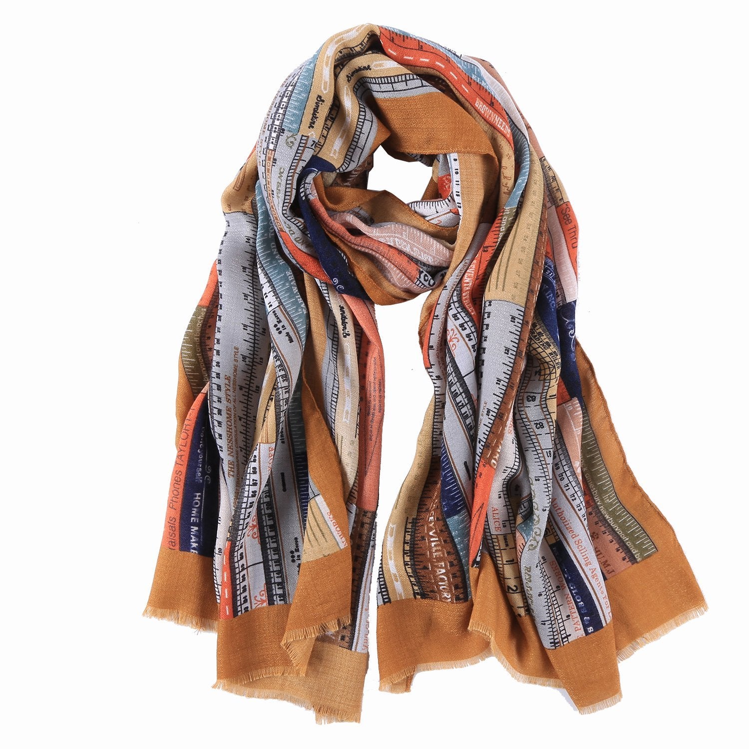 Scarf Collection Ruler Long Cotton Scarf Beige Theme Rulers Print COT901 – Yangtze Store