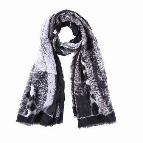 Yangtze Store Long Cotton Scarf Black and White Leopard Print COT904