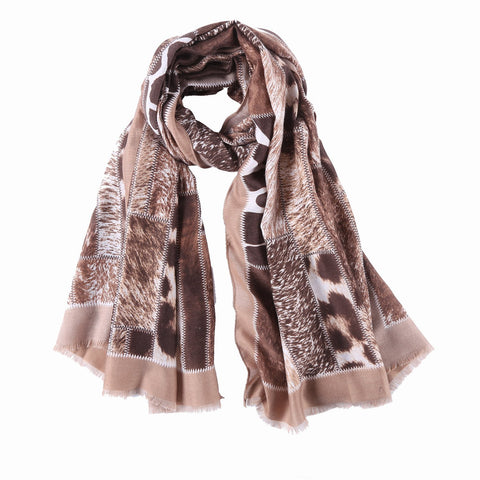 Yangtze Store Long Cotton Scarf Brown Theme Leopard Print COT903