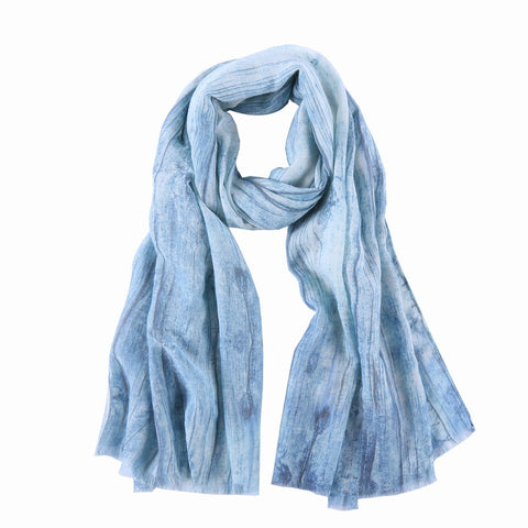 Yangtze Store Long Cotton Scarf Light Blue Abstract Print COT804
