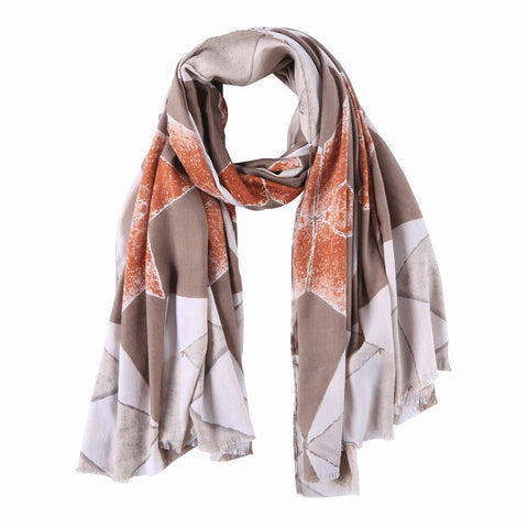 Yangtze Store Long Cotton Scarf Silver Brown and Bronze Abstract Print COT905