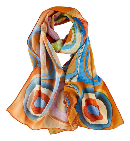 Long Crepe Silk Scarf Circles Print LSZ032