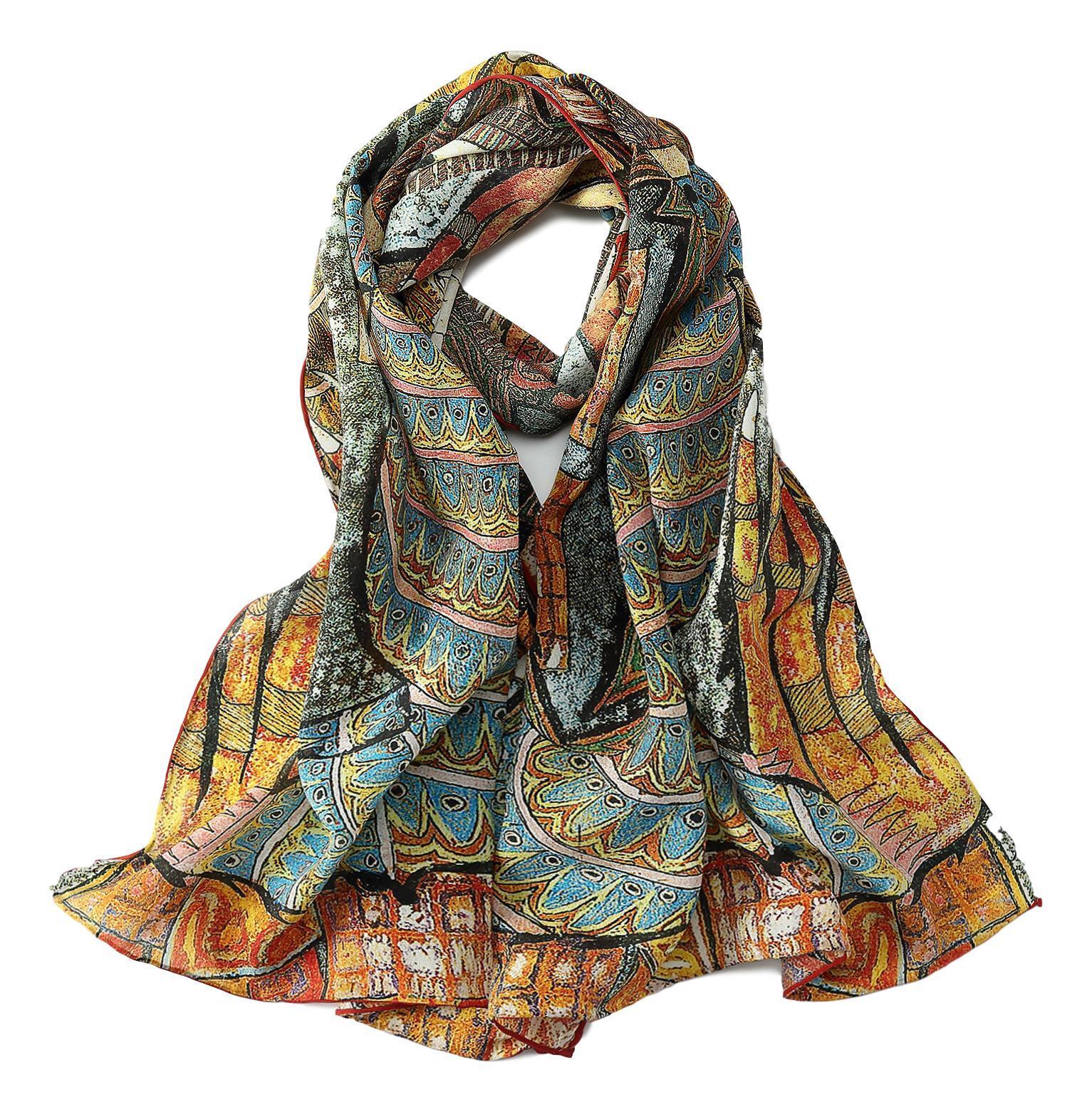 FRENCH SILK SCARF - SILK ROAD - Mandarin Orange - 27x27