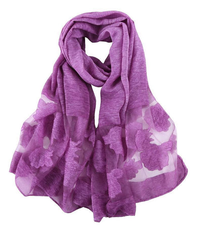 Long Scarf With Embroidered Floral Pattern Purple Color JAC007