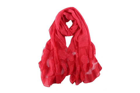 Yangtze Store Long Scarf With Embroidered Floral Pattern Red Color JAC006