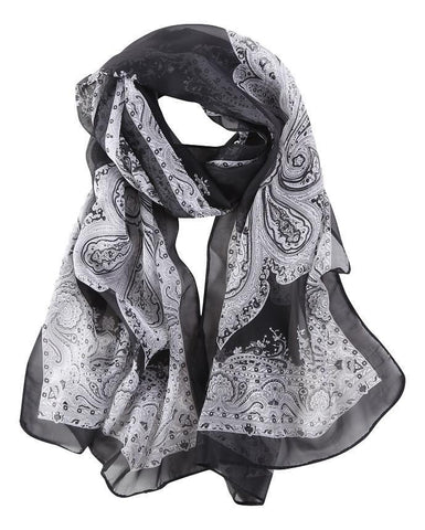 Yangtze Store Long Sheer Chiffon Scarf Black Theme Paisley Print CHL422