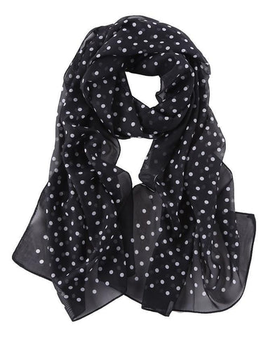 Yangtze Store Long Sheer Chiffon Scarf Black Theme Polka Dot Print CHL425