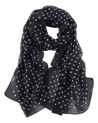 Long Sheer Chiffon Scarf Black Theme Polka Dot Print CHL425