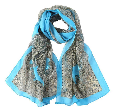 Yangtze Store Long Sheer Chiffon Scarf Blue Theme Paisley Print CHL423