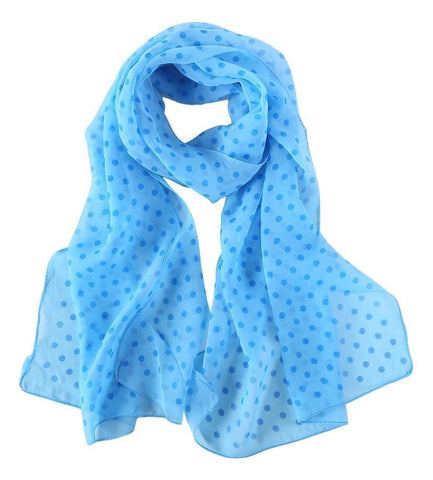 Yangtze Store Long Sheer Chiffon Scarf Blue Theme Polka Dot Print CHL427