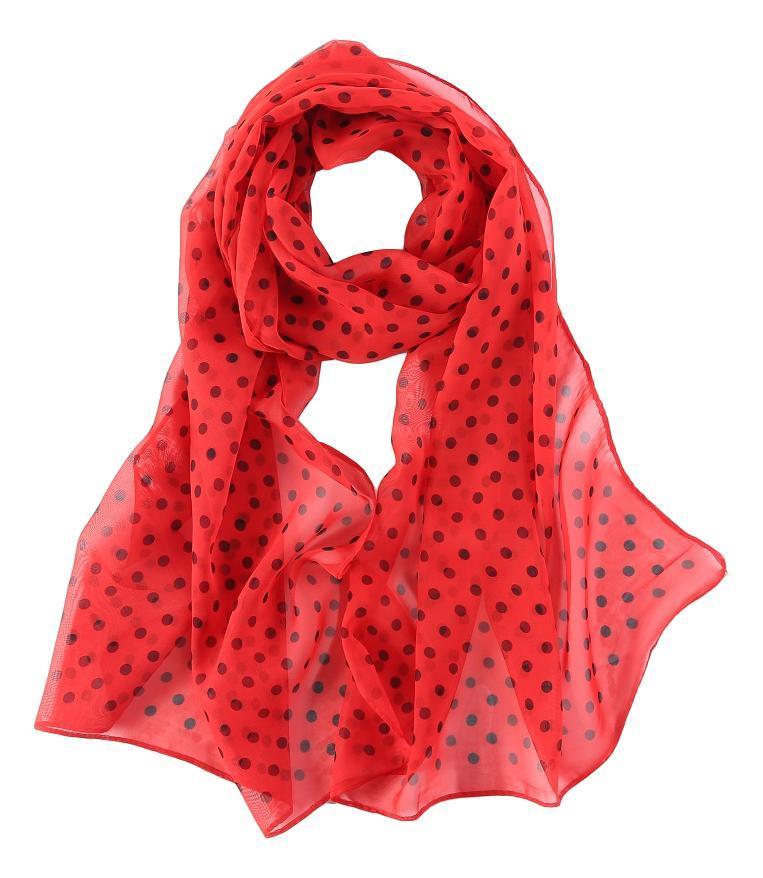 Long Sheer Chiffon Scarf Red Theme Polka Dot Print CHL426