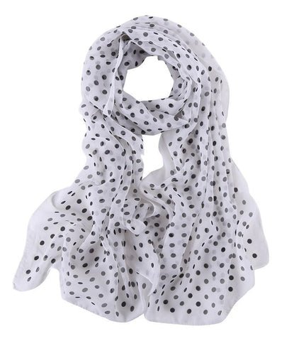 Yangtze Store Long Sheer Chiffon Scarf White Theme Polka Dot Print CHL424