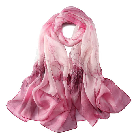 Yangtze Store Long Silk Chiffon Scarf Fuschia Theme Floral Print SCH308