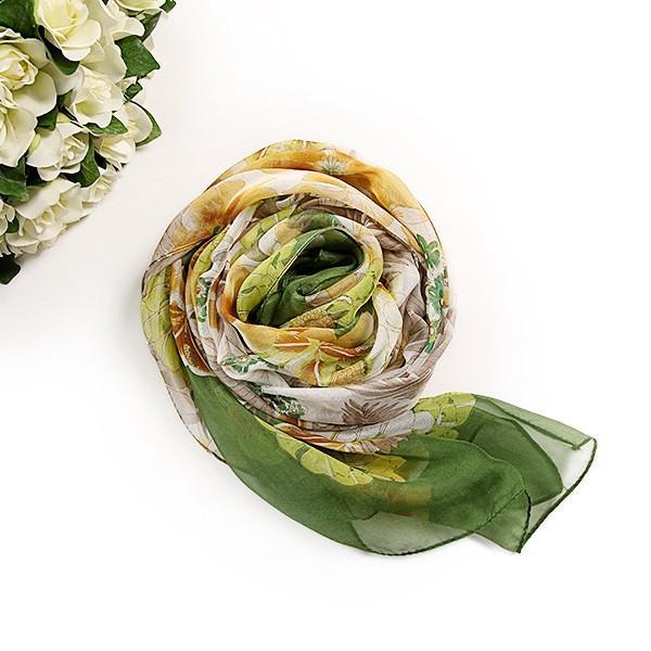Long Silk Chiffon Scarf Green Theme Floral Print SCH040 – Yangtze Store