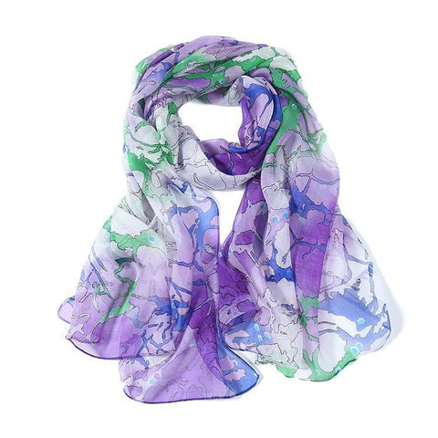 Yangtze Store Long Silk Chiffon Scarf Purple Theme Abstract Print SCH069