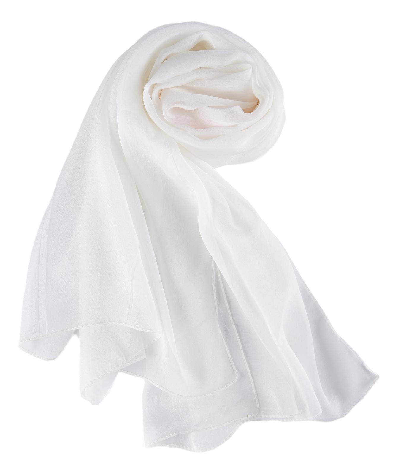 Long Silk Chiffon Scarf Solid White Color SQL201