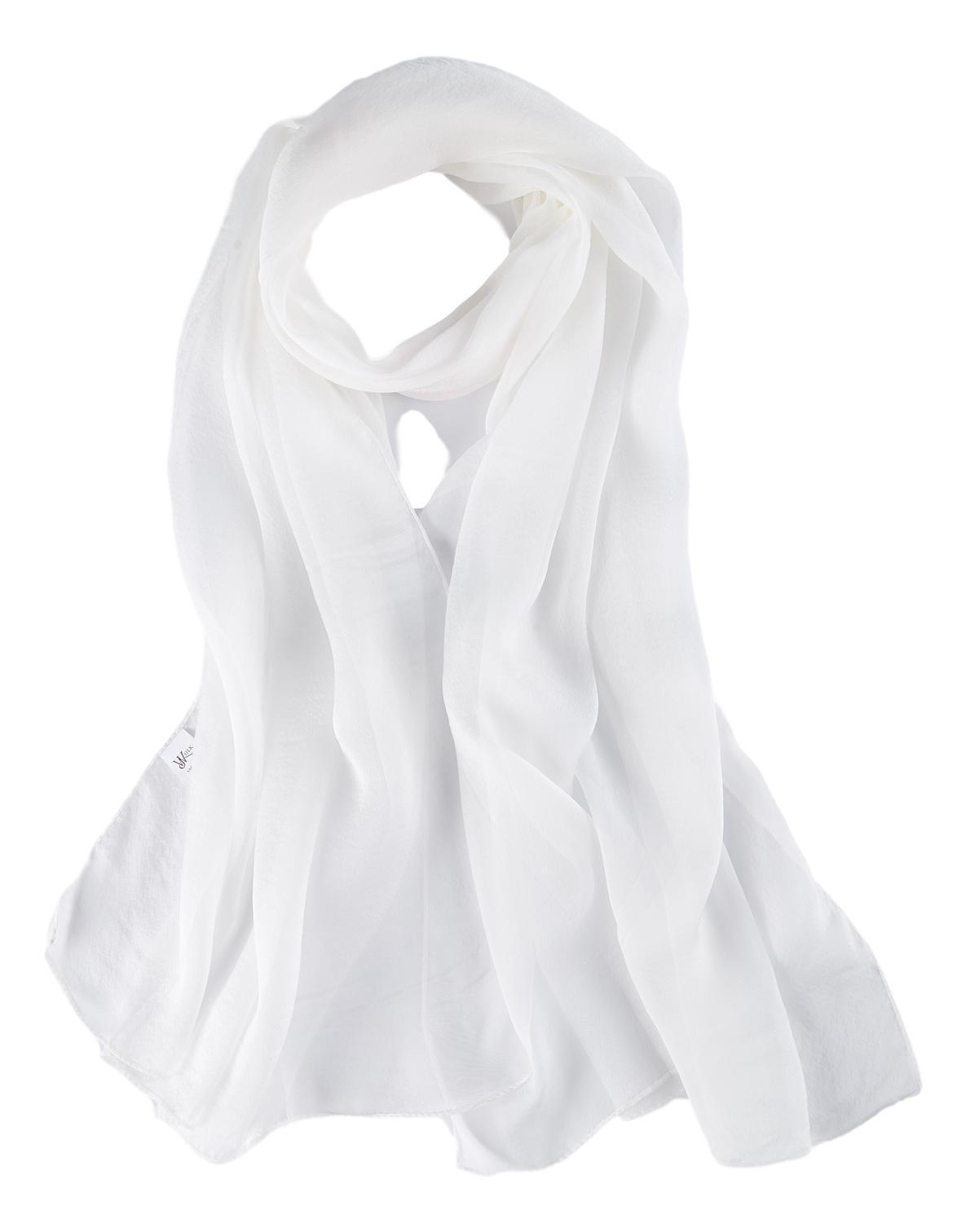 Long Silk Chiffon Scarf Solid White Color SQL201 Yangtze Store