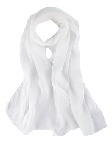 Long Silk Chiffon Scarf Solid White Color SQL201