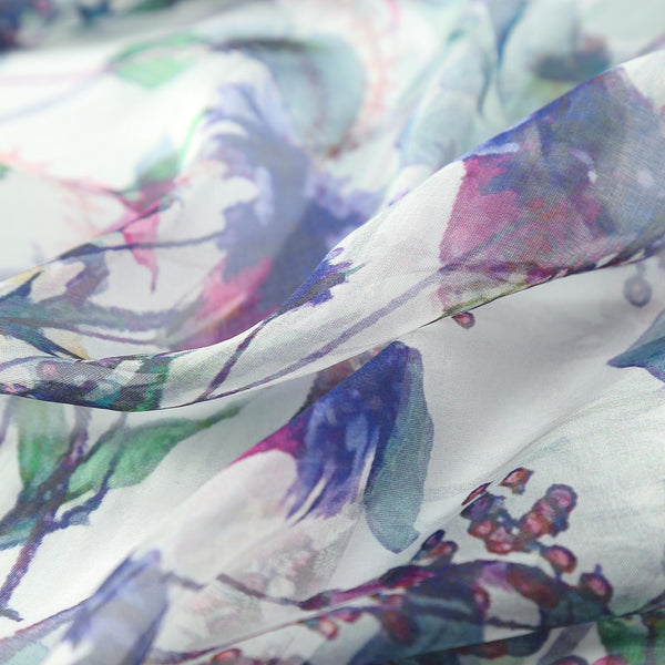 Long Silk Chiffon Scarf White Theme Floral Print SCH309 – Yangtze Store