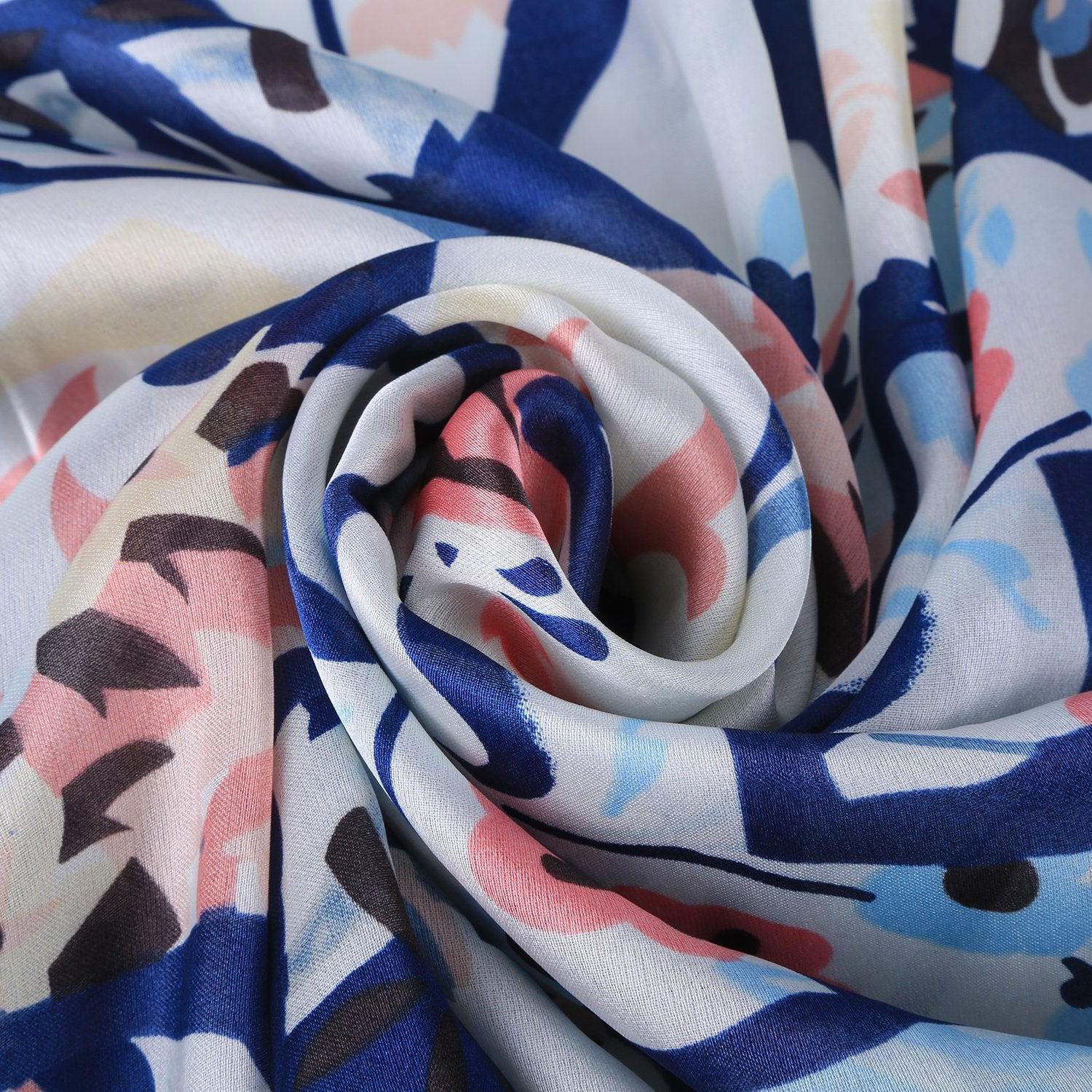Long Silk Feel Satin Scarf Pink and Blue Theme Floral Print LAT109 ...
