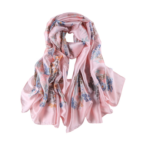Yangtze Store Long Silk Feel Satin Scarf Pink Theme Floral Print LAT123