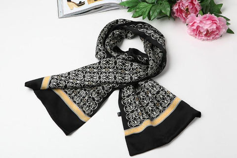 Yangtze Store Long Silk Satin Scarf for Men Black and White Theme SFM014