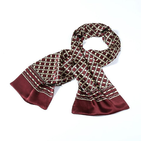 Yangtze Store Long Silk Satin Scarf for Men Maroon Theme Check Print SFM033