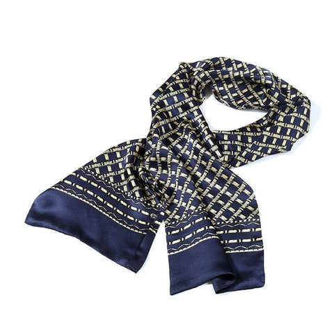 Yangtze Store Long Silk Satin Scarf for Men Navy Theme Check Print SFM032