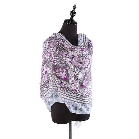 Yangtze Store Long Viscose Scarf Purple Color Paisley Print COT206