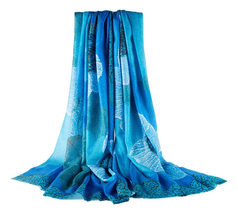 Luxurious Extra Wide 100% Cashmere Scarf & Wrap Blue Flower CSH243