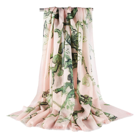 Luxurious Extra Wide 100% Cashmere Scarf & Wrap Pink Floral Print CSH242