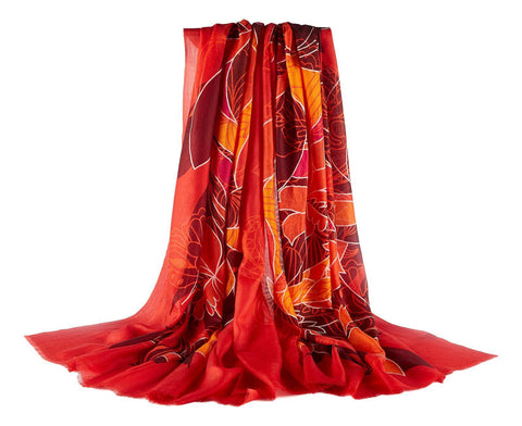 Luxurious Extra Wide 100% Cashmere Scarf & Wrap Red Abstract CSH247