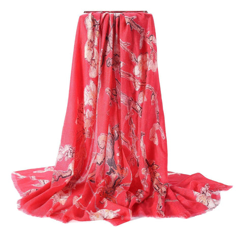 Yangtze Store Luxurious Extra Wide 100% Cashmere Scarf & Wrap Red Color Floral Print CSH222