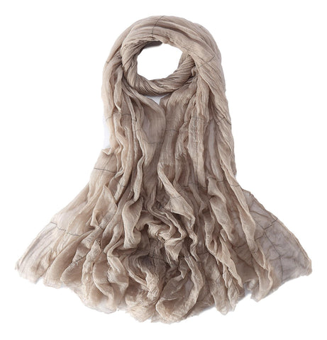 Yangtze Store Luxurious Extra Wide 100% Cashmere Scarf & Wrap Taupe Color Plaid Print CSH235