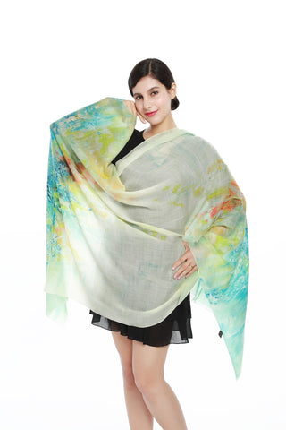 Yangtze Store Luxurious Extra Wide 100% Cashmere Scarf & Wrap Turquoise Floral Print CSH213