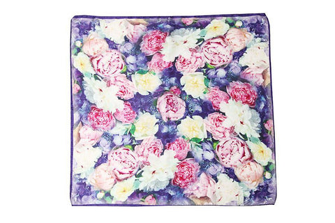 Yangtze Store Mid-Sized Square Charmeuse Silk Scarf 28"x28" Digitally Printed Blue Theme Flower Print ZFD001