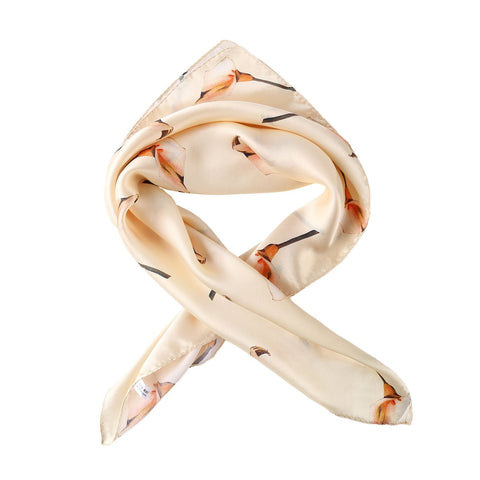 Yangtze Store Mid-Sized Square Charmeuse Silk Scarf Beige Color Floral Print ZFD202