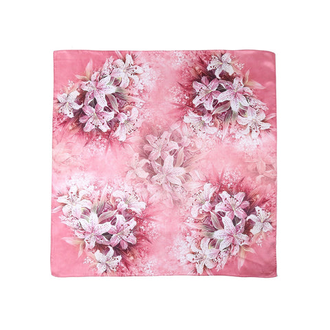 Yangtze Store Mid-Sized Square Charmeuse Silk Scarf Pink Color Lily Print ZFD201