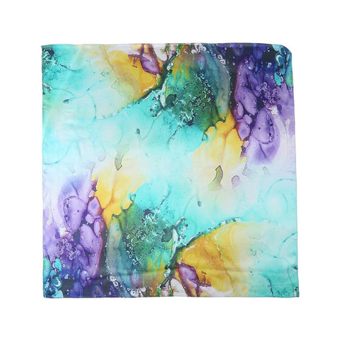 Yangtze Store Mid-Sized Square Silk Scarf Green and Purple Abstract Print ZFD207