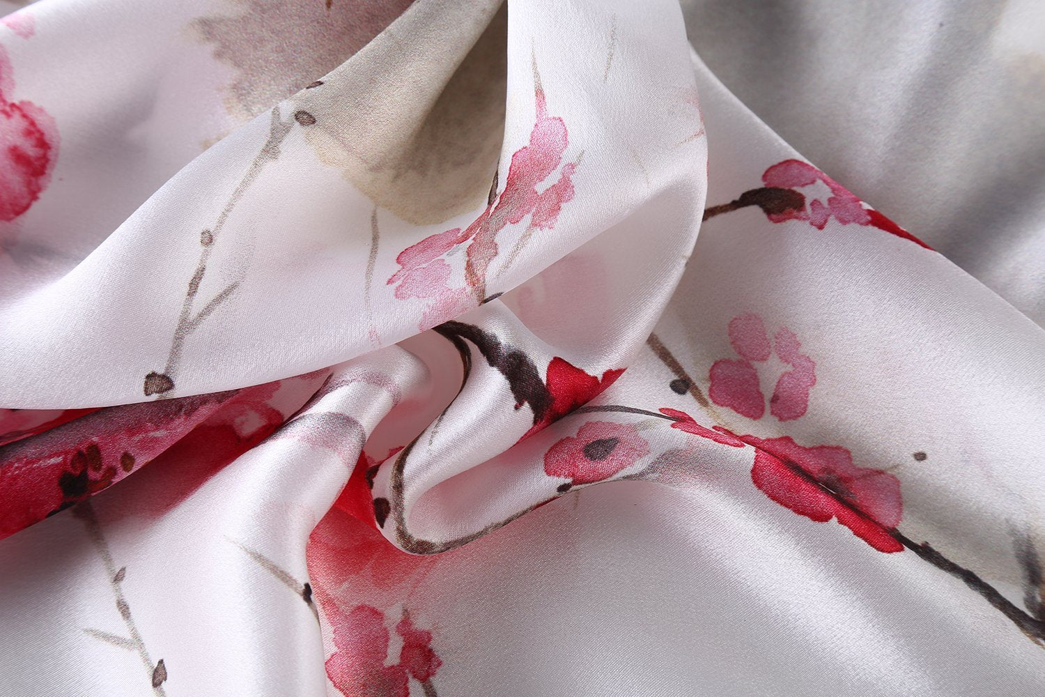 Mid-Sized Square Silk Scarf White Background Red Plum Blossom Print ZFD206