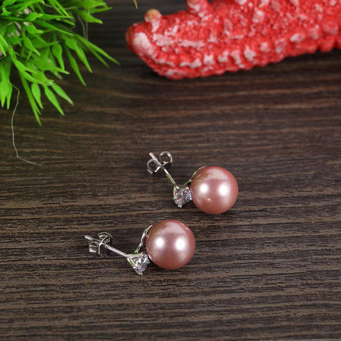 Yangtze Store Purple/Silver Stud Pearl Earrings PSE002