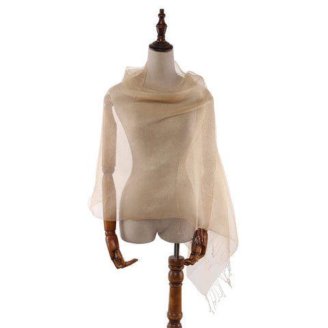 Yangtze Store Silk and Viscose Organza Shawl Wrap Scarf Gold Color COT611