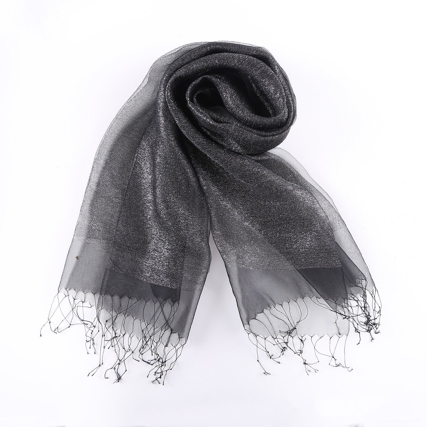 Silk and Viscose Organza Shawl Wrap Scarf Solid Black Color COT612