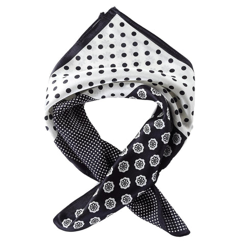 Yangtze Store Silk Neckerchief Small Square Silk Scarf Black and White Polka Dot Print XFJ234