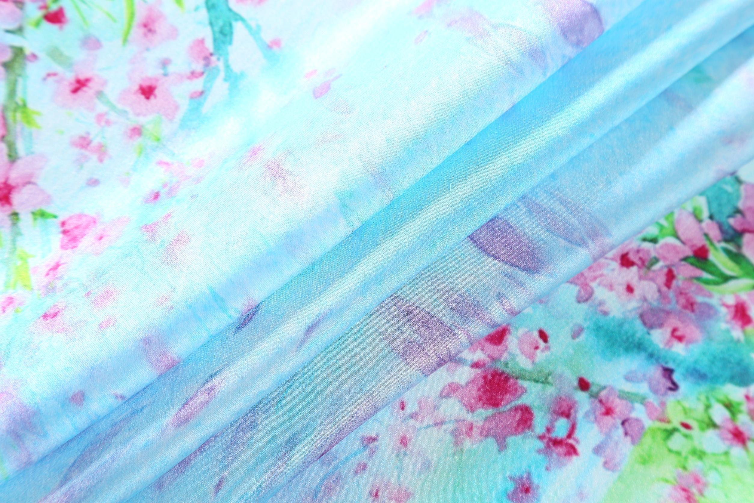 Blue Silk XFD201 Small Neckerchief Store – Square Floral Scarf Print Silk Yangtze