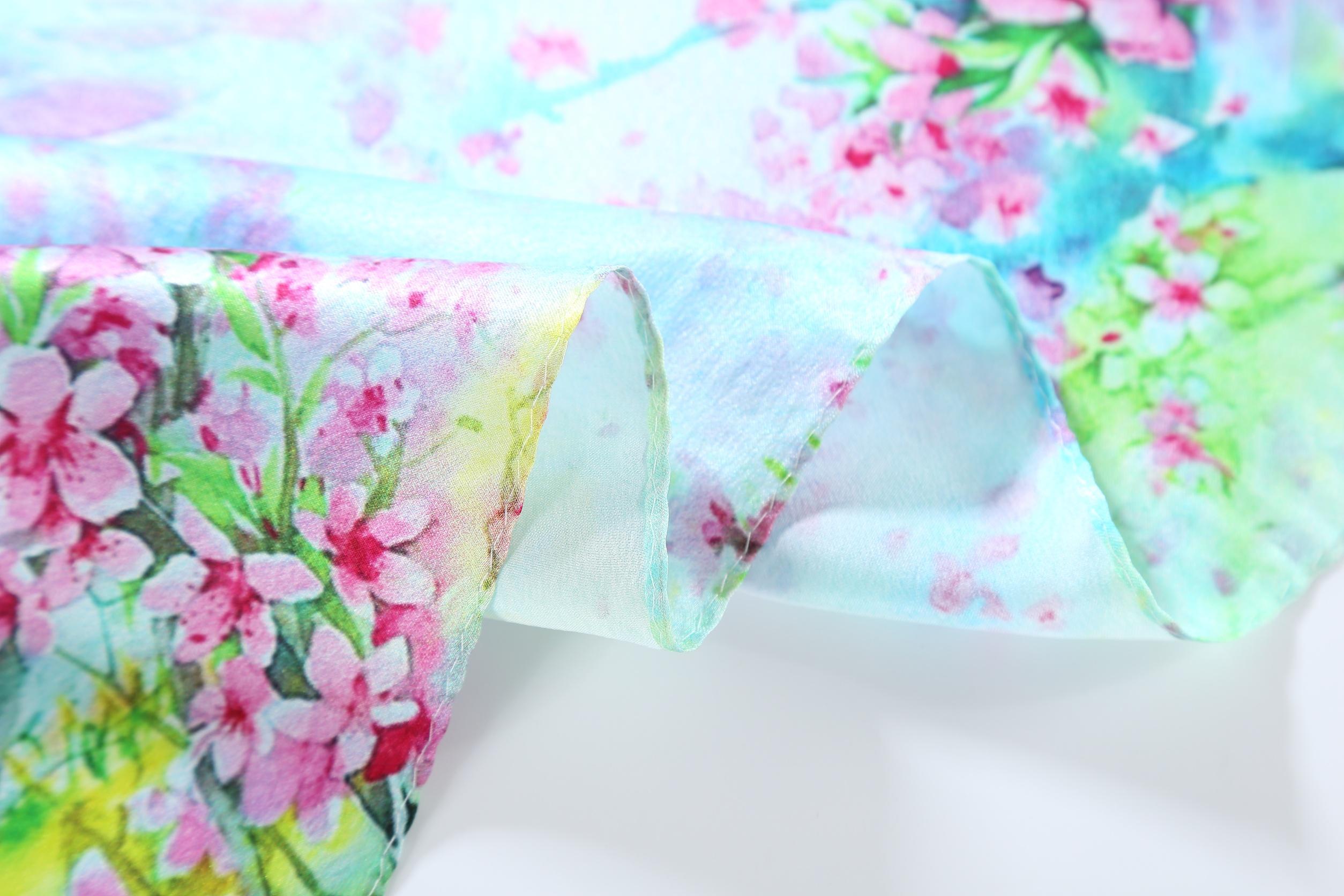 Silk Neckerchief Small Square Silk Floral Blue Scarf XFD201 Yangtze – Store Print