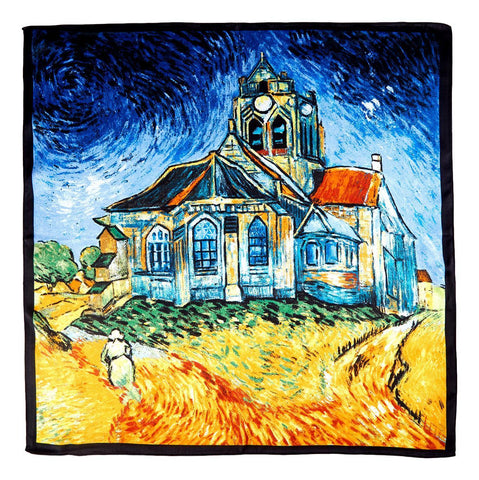 Silk Neckerchief Small Square Silk Scarf Church At Auvers by Van Gogh XFJ407