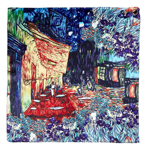 Silk Neckerchief Small Square Silk Scarf Cafe Terrace At Night By Van Gogh XFJ412