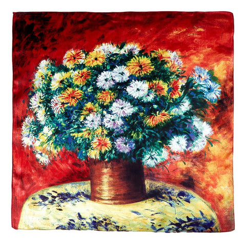 Silk Neckerchief Small Square Silk Scarf Flowers In Vase by Klimt XFJ405