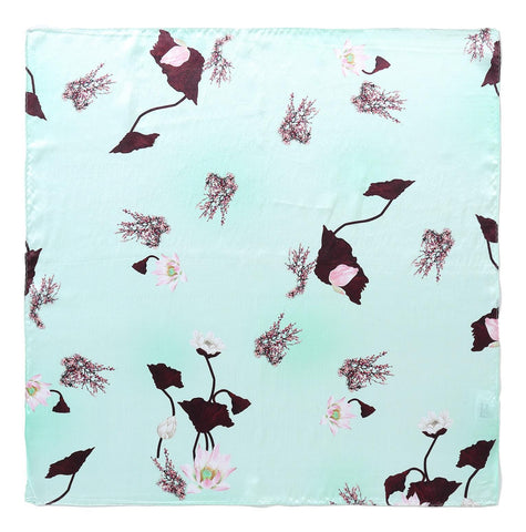 Yangtze Store Silk Neckerchief Small Square Silk Scarf Green Theme Floral Print XFD208